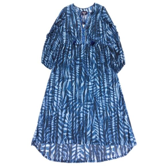 NWT Johnny Was Tropic Twilight Ruffle Sleeve Dress Caftan Midi Navy Resort Boho - Picture 1 of 9